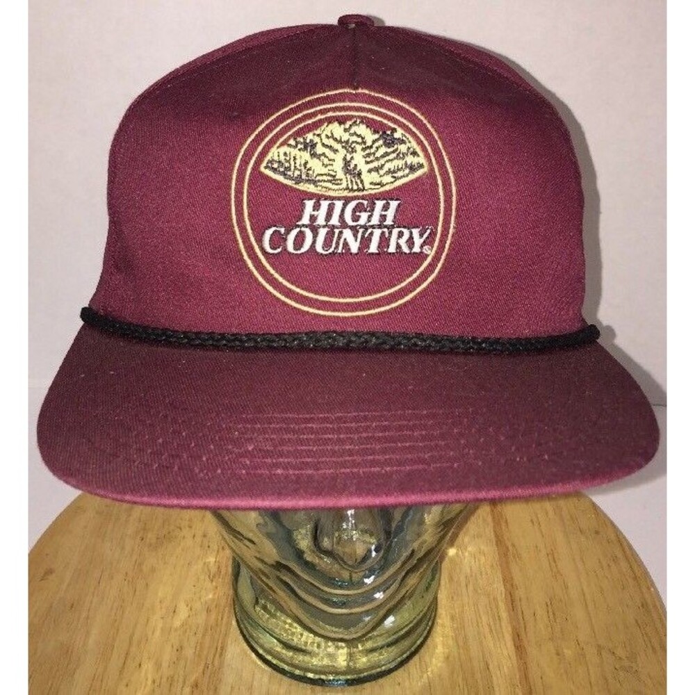 Vintage HIGH COUNTRY 80s Hat Cap Snapback TOBACCO Snuff Rope Cord Made in USA